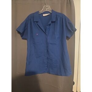 Lady Arrow Womenswear Blue Button Up, Women's Medium Top, Short‎ Sleeve Shirt